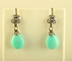 Vintage Sterling 925 Turquoise Pear Shape Drop Earrings Sign by Carolyn ... - £51.31 GBP