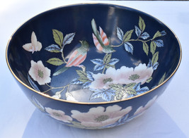 Vintage Chinese Hand Painted Bowl Large 10&quot; Porcelain Bowl w Floral &amp; Bi... - £50.86 GBP