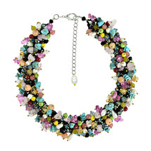 Medley Sweet Blossom Cluster Mix Stone Handmade Bib Necklace - £52.31 GBP