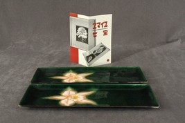 Vintage Japan SATO Cloisonne Shippo Yaki Green Floral Pink Iris Enamel Trays - £30.11 GBP