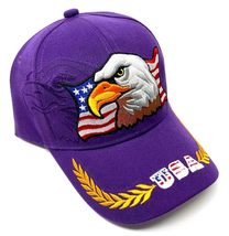 Bald Eagle United States Flag Logo Solid Purple Curved Bill Adjustable Hat - £9.78 GBP