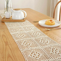 Vintage 9.4&quot;x70.8&quot; Farmhouse Crochet Beige Doily Boutique Country Table ... - $18.69+