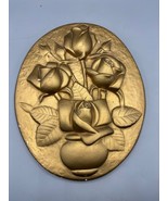 Vtg Gold Oval Floral Wall Plaque Plaster 3D Raised Roses Hollywood Regency - $357.31 MXN