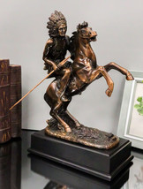 Indian Tribal Hero Warrior Chief On A Rearing Horse Statue With Trophy Base - $70.99