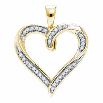 10k Yellow Gold Womens Round Diamond Heart Outline Pendant 1/10 Cttw - £192.19 GBP