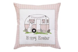 17&quot; X 17&quot; Light Pink Checkered Easter Bunny Camper Throw Pillow - £43.34 GBP