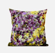 16&quot; Purple Yellow Springtime Zippered Suede Throw Pillow - £47.70 GBP