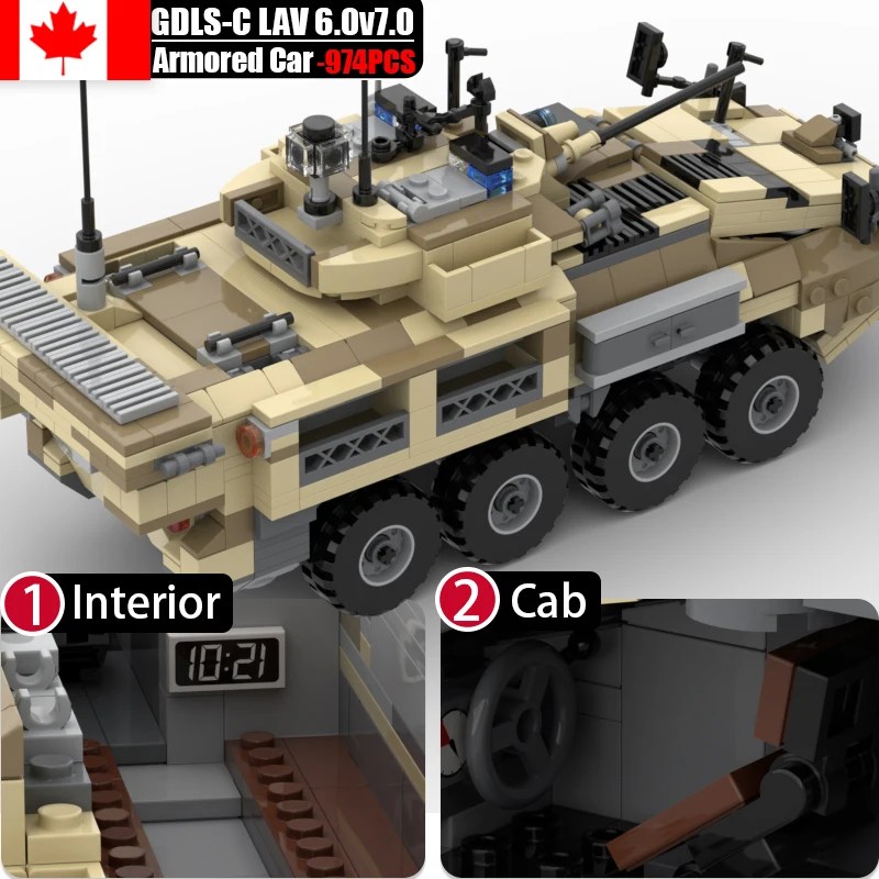 MOC Military Canada Camo Armored Wheeled Vehicle Model Building Blocks Kit Ta - £126.97 GBP