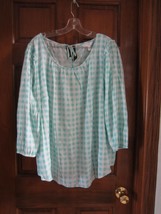 LC Lauren Conrad Aqua &amp; White Gingham Check LS Tunic Top - Size 2X - £19.08 GBP