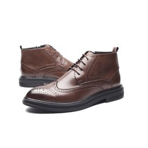 Black Brown Spring/ Winter Short Plush Men Brogue Boots PU Stylish Zipper Chelse - £75.81 GBP