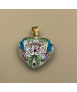Sterling Silver Colorful Enamel FLORAL Puffy Heart Pendant 925 - $1,212.64 MXN