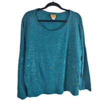 Ruby Rd Blouse XL Womens Long Sleeve Blue Sequin Pullover Crew Neck Classic - £15.82 GBP
