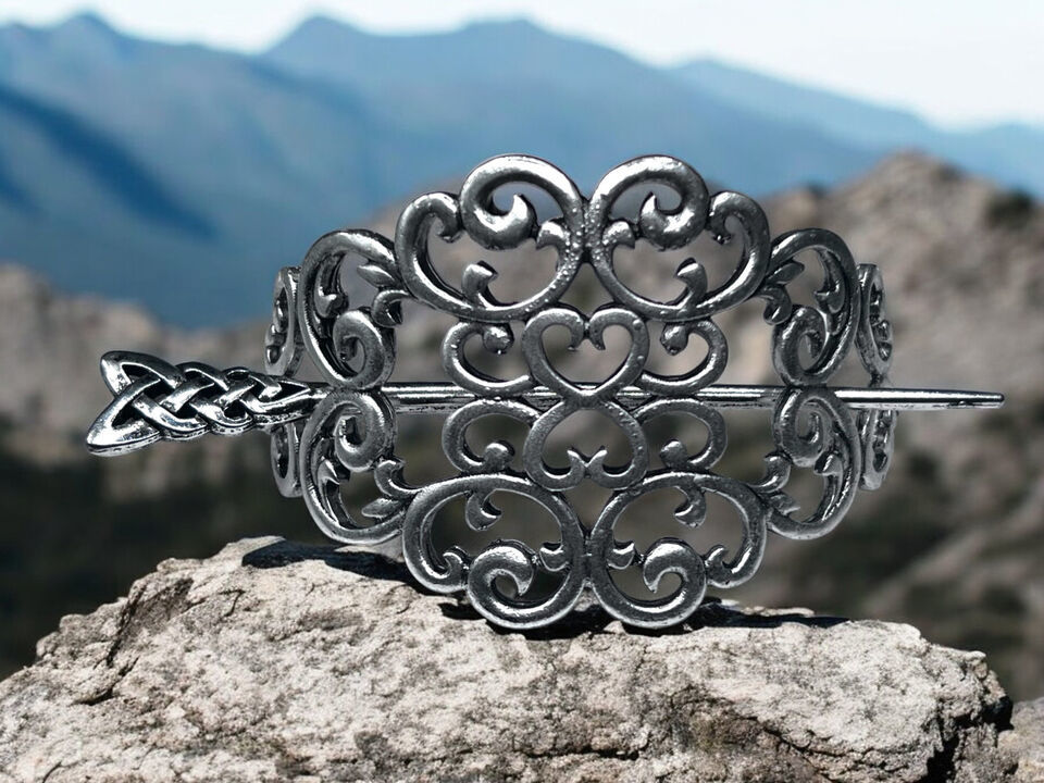 Celtic Knot Hair Clip – Elegant Metal Hair Accessory with Heart and Swir... - $20.99