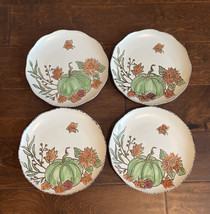 Eli &amp; Ana Pumpkin Leaves Thanksgiving 4 Salad Plates Ceramic Round Scalloped - £47.74 GBP