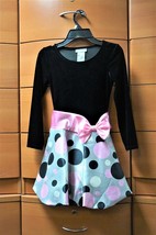 Bonnie J EAN Party Dress For Girl Size 7 Black Velour Dotted Skirt Long Sleeve - $27.20