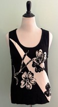 Hillary Hanson Sweater Shell Tank Top Size XL Black Ivory Floral Scoop Neck NEW - $24.75