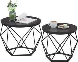 Vasagle Small Coffee Table Set Of 2: Black, Round, Steel-Framed, And Off... - £91.97 GBP