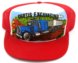 Vintage Curtis Excavating Mesh Trucker Hat Snapback Red Large Logo - £15.42 GBP