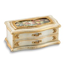 Children&#39;s Antiqued White &amp; Gold Floral Mirrored Musical Jewelry Box - £48.18 GBP