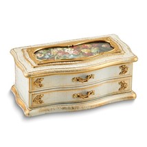 Children&#39;s Antiqued White &amp; Gold Floral Mirrored Musical Jewelry Box - £48.74 GBP