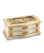 Children&#39;s Antiqued White &amp; Gold Floral Mirrored Musical Jewelry Box - $83.41 CAD