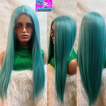 Wendy&quot; Long Straight Synthetic Wig, Teal Color, 24 inches, Glue less Wig, , hair - £54.23 GBP
