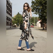 BLEUH CIEL Boho Kimono Duster Cardigan Robe Black Floral Women’s Medium ... - £23.68 GBP