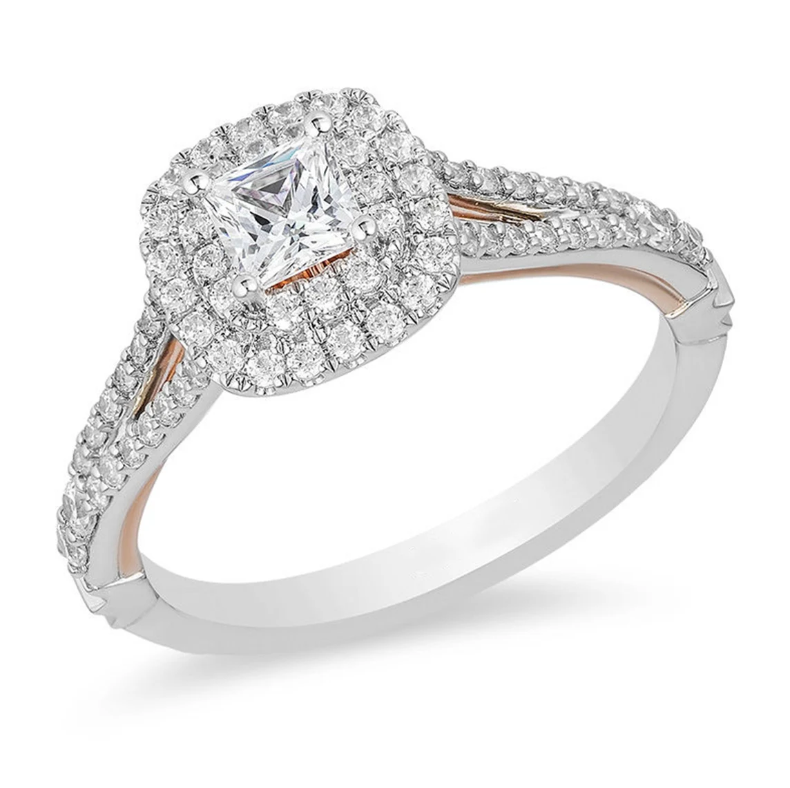 disney enchanted, disney belle ring, princess cut with round dual diamond ring