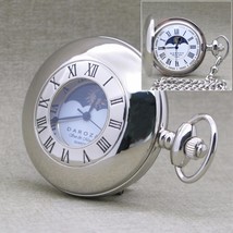 Silver Color Half Hunter Pocket Watch Brass Real Sun Moon Japan Movement P52PR - £27.79 GBP