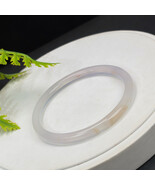 White Agate Bangle, 59MM, Icy Translucent Floating Light Orange Thin Round - $55.99