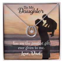 To My Daughter Greatest to Dad Lucky Horseshoe Necklace Message Card 14k w CZ C - £40.81 GBP+