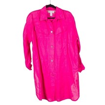 Diane Gilman Womens Tunic Shirt S Pink Button Down 3/4 Sleeves Ramie Collar - $17.68