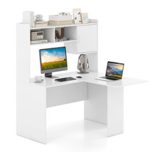 L-Shaped Desk Corner Computer Desk with Open Storage Hutch and Cabinet-W... - $3,373.46 MXN