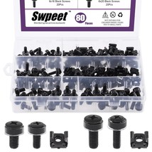 80Packs 4 Sizes M5 M6 Black Computer Mount Cage Nuts And Screws With Met... - £27.32 GBP