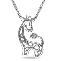 0.01Ct Vrai Diamant Rond Petit Girafe Pendentif 18 &quot; Collier Plaqué or Blanc - £78.10 GBP