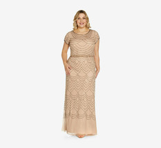 Adrianna Papell Plus Size Short Sleeve Beaded Blouson Gown In Taupe Pink... - £193.40 GBP