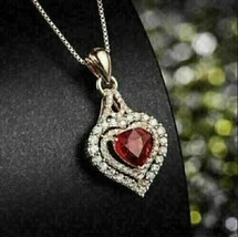 2.50CT Trillion Cut Simulated Red Garnet Heart Pendant 14K Yellow Gold Plated - £52.86 GBP