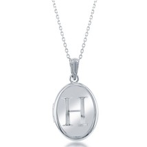 Sterling Silver Shiny Oval with Center &quot;H&quot; Initial Locket W/Chain - £65.30 GBP
