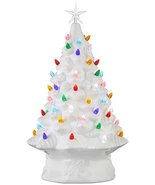 Vintage White Ceramic Christmas Tree 17&quot; Lighted Porcelain Tabletop Holi... - $200.51 CAD