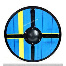 Medieval Viking Shield Sweden Flag For Wall Art Wooden Ragnar Viking Shi... - £141.15 GBP
