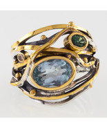 Sterling Silver &amp; 22k Gold Band Ring w/ Peridot and Quartz Accents Size ... - €1.683,54 EUR