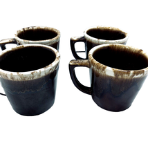 4 Hull Brown Drip Glaze Pottery Coffee Tea Mug Cup USA Set Vintage - £12.81 GBP