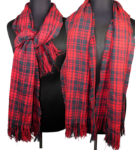 Red And Black Plaid Fringed Scarf 20&quot;x70&quot; - £11.74 GBP