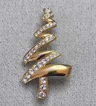 Monet Signed Shiny Gold-tone Rhinestone Modern Christmas Tree Brooch Pre... - $418.15 MXN