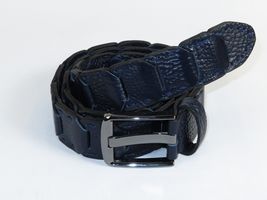 Men Genuine Leather Belt PIERO ROSSI Turkey Crocodile print Hand Stitch #69 navy image 4
