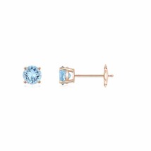 ANGARA Natural Aquamarine Round Solitaire Stud Earrings in 14K Gold (AAA, 3mm) - £262.17 GBP