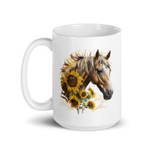 Sorrel Horse with Sunflowers White glossy mug - $17.82