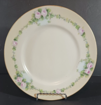 Antique HAND PAINTED SIGNED SALAD PLATE Yellow/Green Pink Roses Limoges ... - $14.84