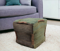 18" Green and Brown Jute Cube Pouf Ottoman - $5,987.06 MXN