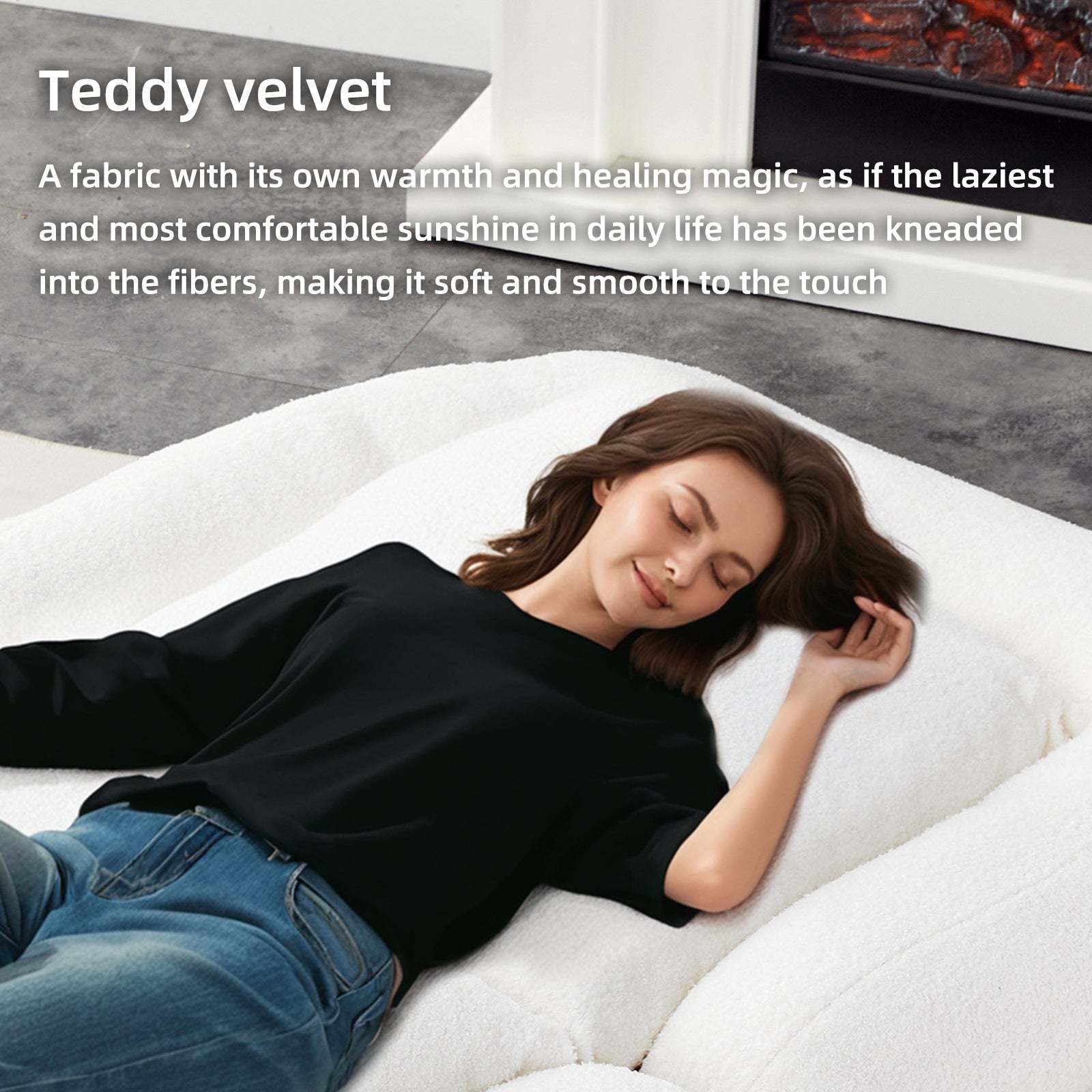 Modern Folding Beige Teddy Sofa Chair: Adjustable for Gaming & Relaxation Item image 7